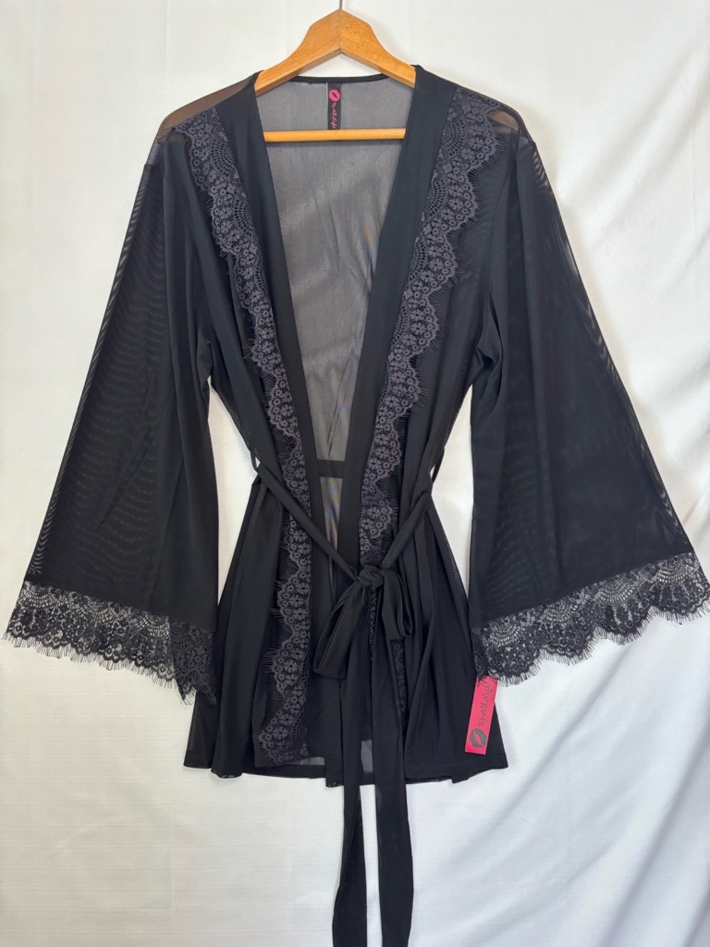 UP ALL NIGHT NWT Black Sheer Lace Trimmed Robe Size 1X